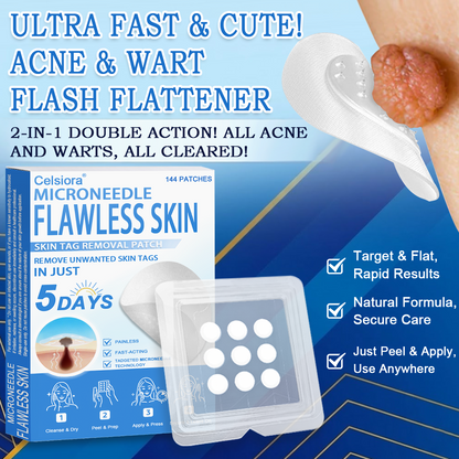 🎁 Celsiora® 2-in-1 Microneedle & Hydrocolloid Patch | Raised Moles,Acne,  Flat Warts & Skin Tags Remover | Improves Wrinkles, Scars & Blemishes | Invisible Pimple Patches for Face & Body | 144 Count